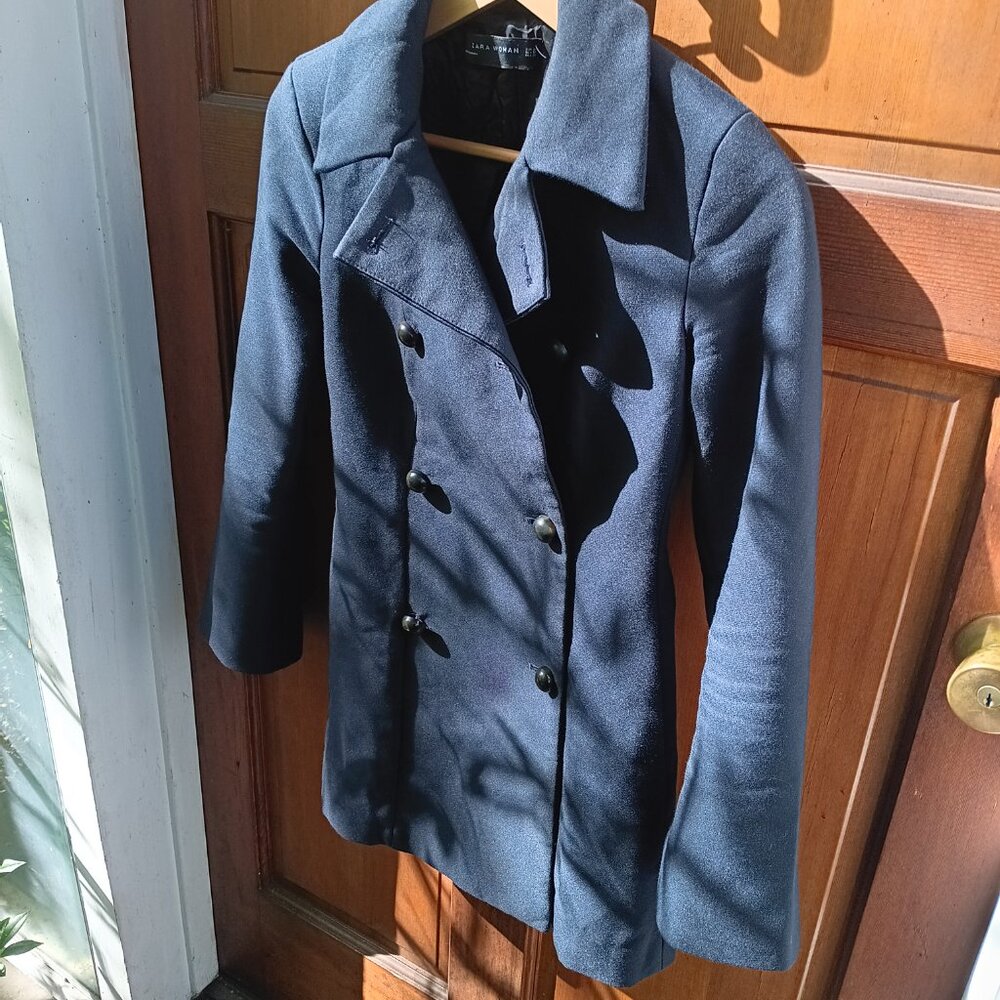ZARA WOMAN Wool Double Breasted Thigh Length Peacoat XS - Picture 4 of 16